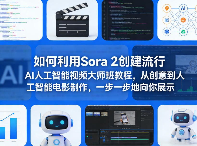 如何利用Sora 2创建流行AI人工智能视频大师班教程，从创意到人工智能电影制作，一步一步地向你展示-驿想项目网