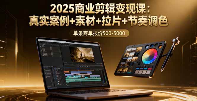 （16130期）2025商业剪辑变现课：真实案例+素材+拉片+节奏调色，单条商单报价500-5000-驿想项目网
