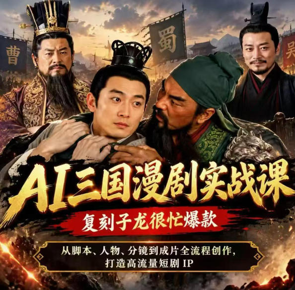 抖音14W粉博主同款AI三国漫剧实战课，复刻子龙很忙爆款，从脚本、人物、分镜到成片全流程创作，打造高流量短剧IP-驿想项目网