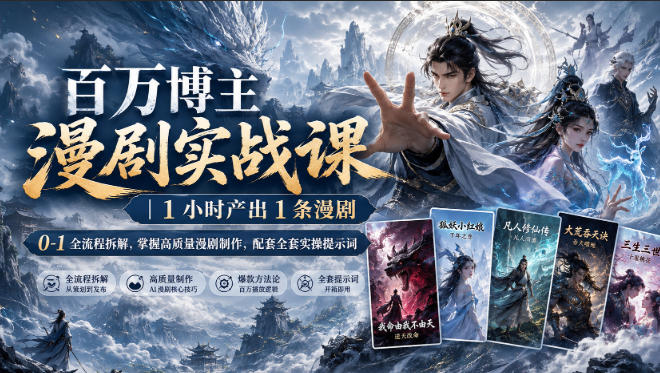 百万博主漫剧实战课｜1小时产出1条漫剧，0‑1全流程拆解，掌握高质量漫剧制作，配套全套实操提示词-驿想项目网