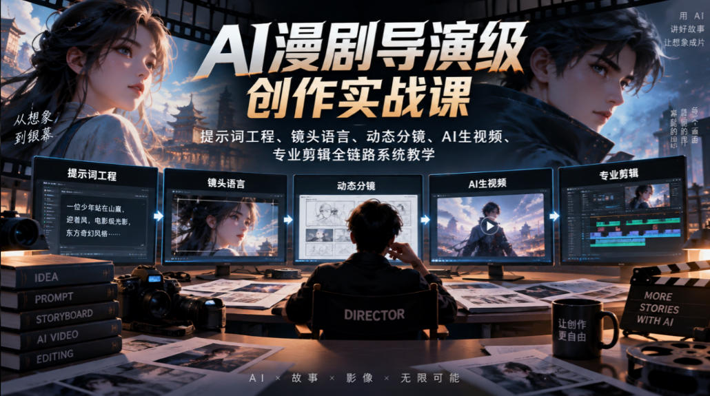 AI漫剧导演级创作实战课｜提示词工程、镜头语言、动态分镜、AI生视频、专业剪辑全链路系统教学-驿想项目网