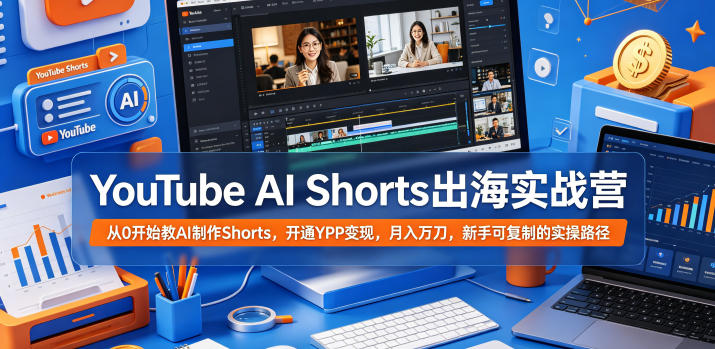 YouTube AI Shorts出海实战营，从0开始教AI制作Shorts，开通YPP变现，月入万刀，新手可复制的实操路径-驿想项目网