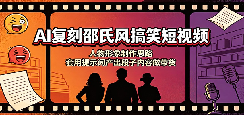 AI复刻邵氏风搞笑短视频：人物形象制作思路，套用提示词产出段子内容做带货-驿想项目网