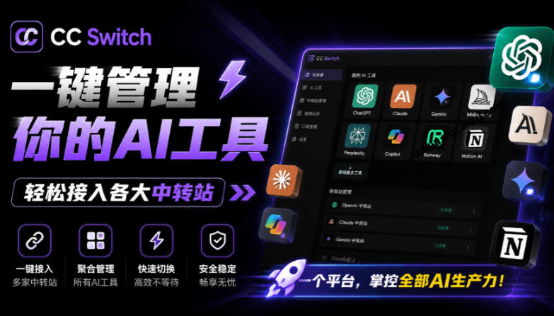 一键给Chatgpt、Codex、Claude接入地第三方中转站，CC Switch统一管理你的AI编程工具工作流-驿想项目网