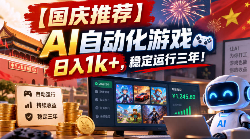 【国庆推荐】AI自动化游戏，日入1k+，操作简单，稳定运行三年！【揭秘】-驿想项目网