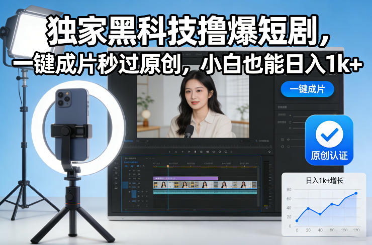 独家黑科技撸爆短剧，一键成片秒过原创，小白也能日入1k+【揭秘】-驿想项目网