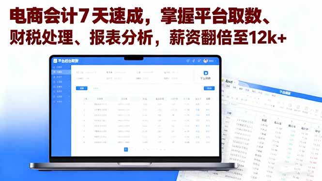（16192期）电商会计7天速成，掌握平台取数、财税处理、报表分析，薪资翻倍至12k+-驿想项目网