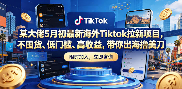 某大佬5月初最新海外Tiktok拉新项目，不囤货、低门槛、高收益，带你出海撸美刀-驿想项目网