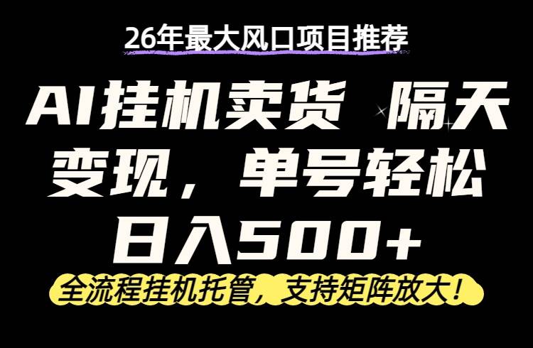 （17933期）26年最新AI挂机卖货，隔天出收益，单账号轻松日入500+-驿想项目网