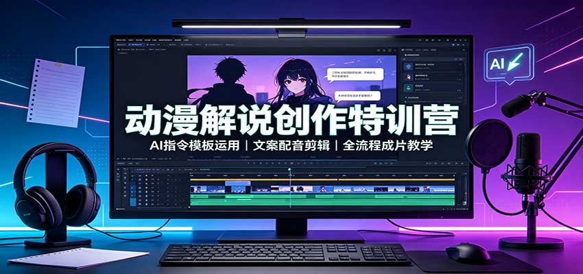 动漫解说创作特训营：AI指令模板运用，文案配音剪辑，全流程成片教学-驿想项目网