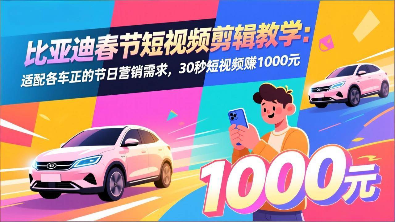 （17320期）比亚迪春节短视频剪辑教学：适配各车企的节日营销需求，30秒短视频赚1000元-驿想项目网