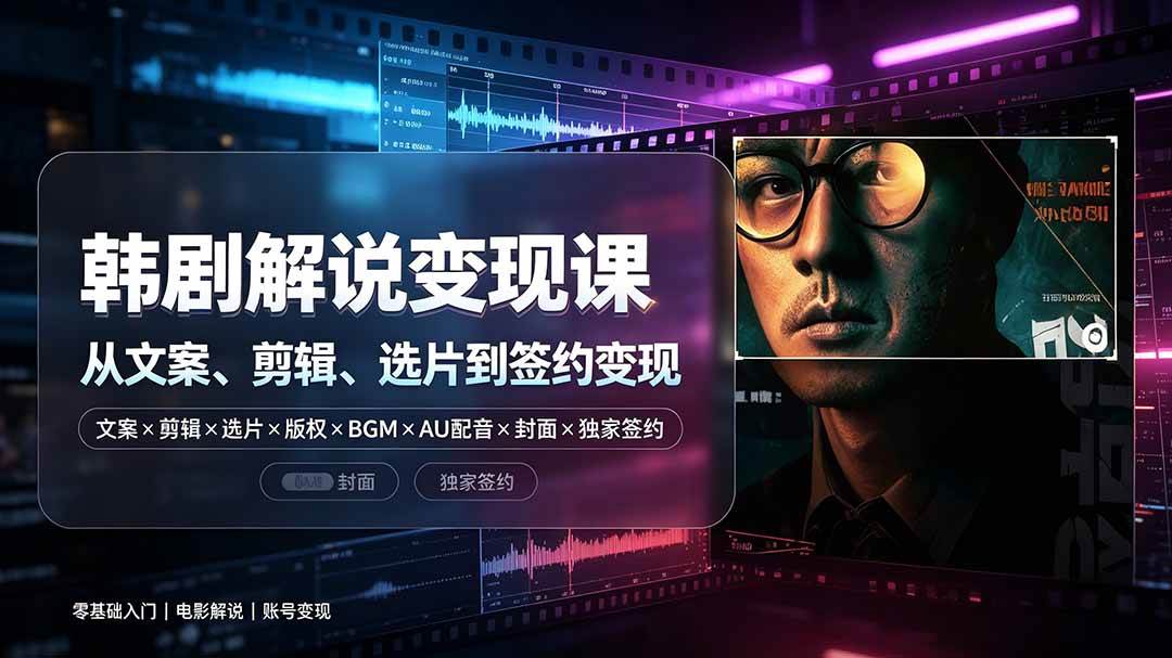 (19438期)抖音270W粉丝博主亲授韩剧解说课:文案×剪辑×选片×版权×BGM×AU配音×封面×独家签约,零基础到变现-驿想项目网