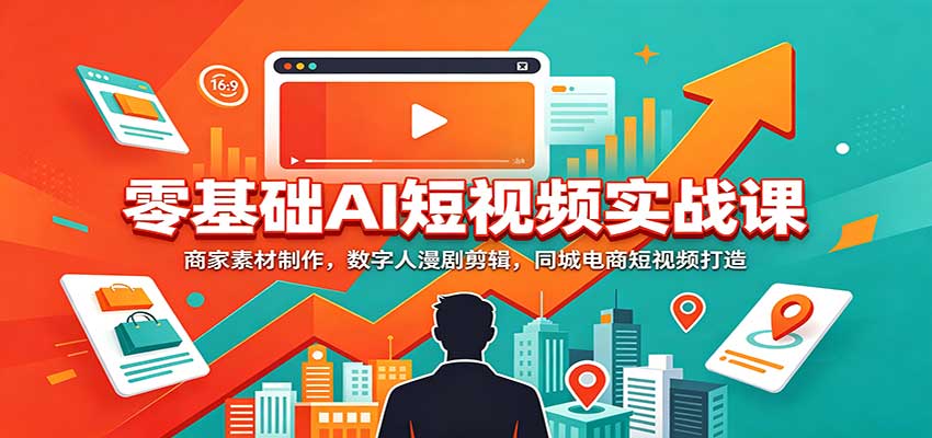 零基础AI短视频实战课：商家素材制作，数字人漫剧剪辑，同城电商短视频打造-驿想项目网