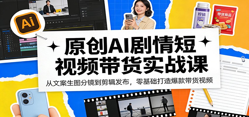 原创AI剧情短视频带货实战课:从文案生图分镜到剪辑发布,零基础打造爆款带货视频-驿想项目网