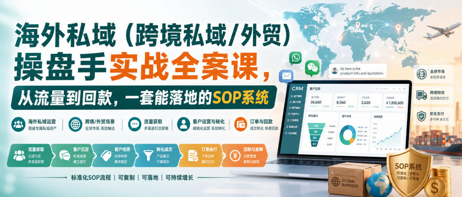海外私域（跨境私域/外贸）操盘手实战全案课，从流量到回款，一套能落地的SOP系统-驿想项目网