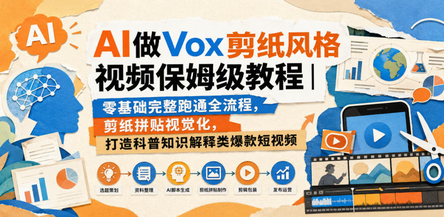 AI做Vox剪纸风格视频保姆级教程｜零基础完整跑通全流程，剪纸拼贴视觉化，打造科普知识解释类爆款短视频-驿想项目网