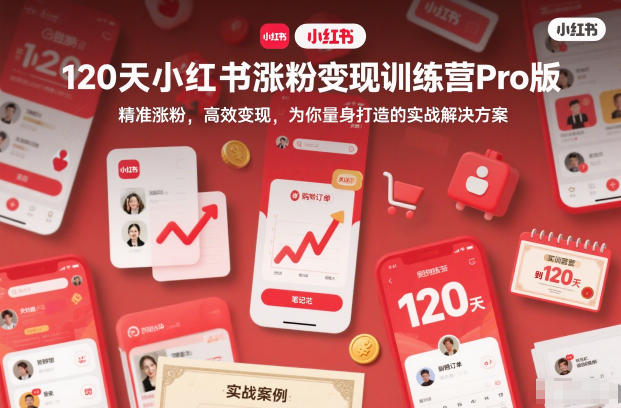 120天小红书涨粉变现训练营Pro版,精准涨粉,高效变现,为你量身打造的实战解决方案-驿想项目网