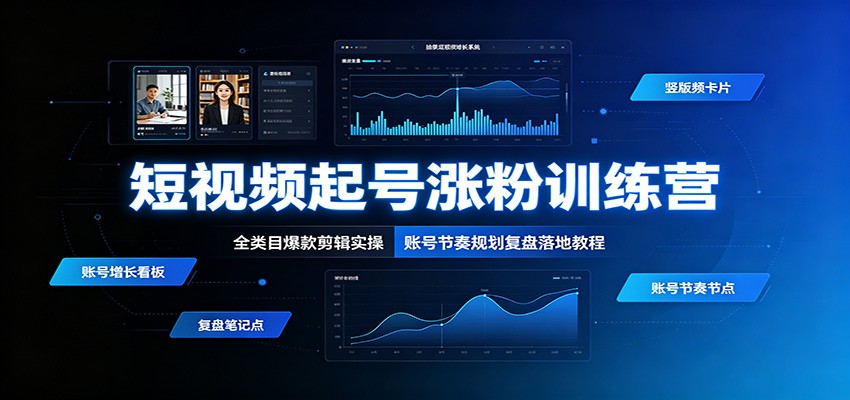 短视频起号涨粉训练营：全类目爆款剪辑实操，账号节奏规划复盘落地教程-驿想项目网