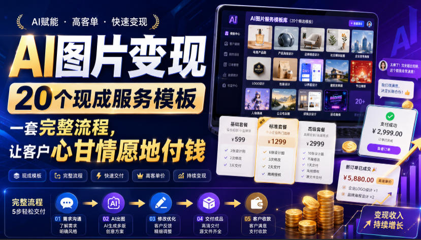 AI图片变现，20个现成服务模板，一套完整流程，让客户心甘情愿地付钱【原创双语字幕】-驿想项目网
