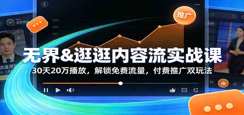 无界&逛逛内容流实战课：30天20万播放，解锁免费流量，付费推广双玩法-驿想项目网