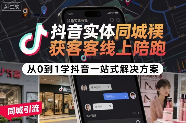 抖音实体同城获客线上陪跑，从0到1学抖音一站式解决方案-驿想项目网