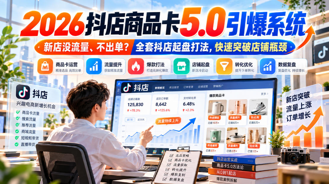 2026抖店商品卡5.0引爆店铺流量，新店没流量、不出单？全套抖店起盘打法，快速突破店铺瓶颈-驿想项目网