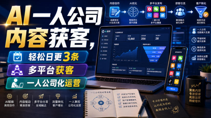 AI一人公司内容获客，轻松日更3条，多平台获客，一人公司化运营（更新0827）-驿想项目网